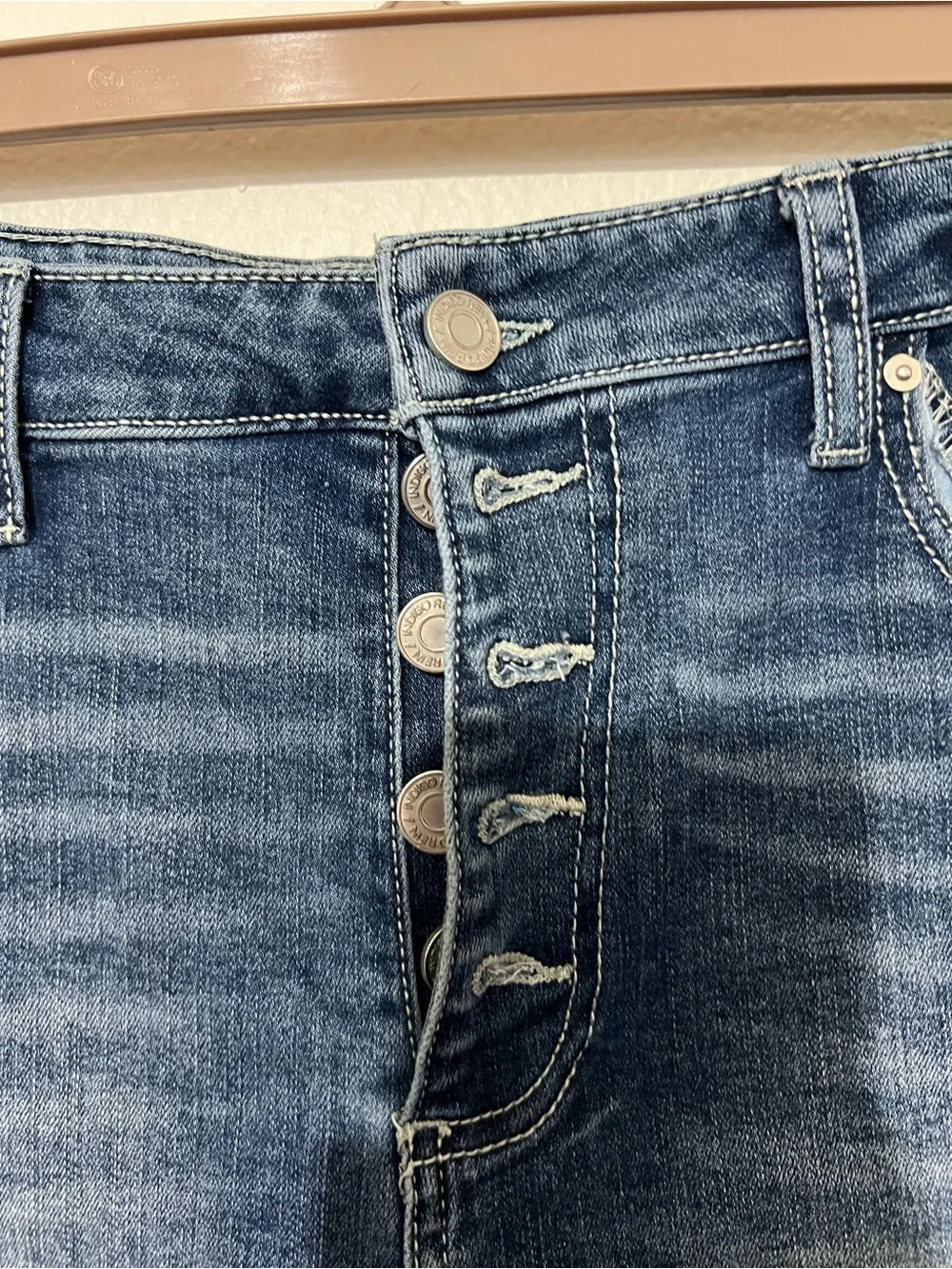 Indigo Rein Distressed Dark Blue Denim Button-Fly Shorts